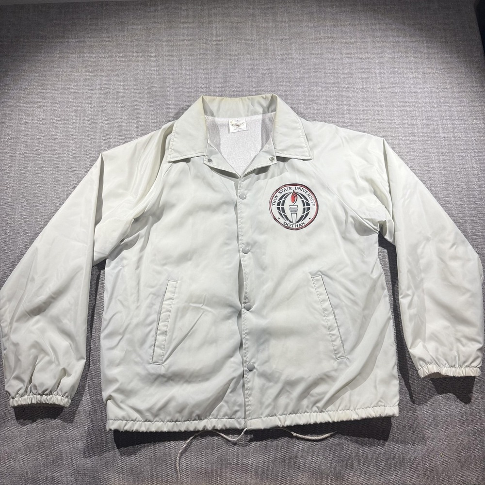 Vintage Troy State Dothan Jacket Mens Large White NCAA College Auburn Sportswear